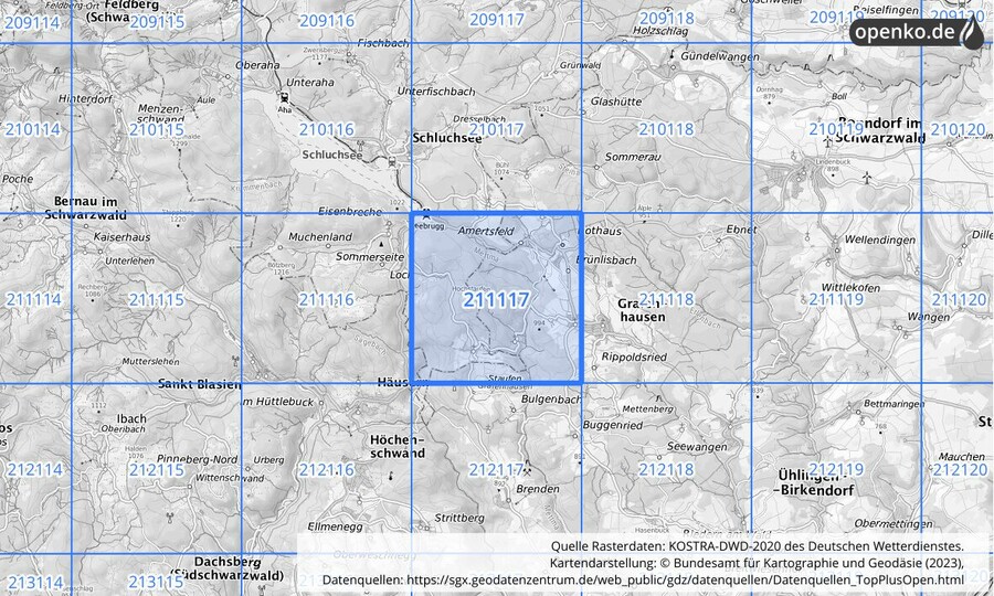 Übersichtskarte des KOSTRA-DWD-2020-Rasterfeldes Nr. 211117