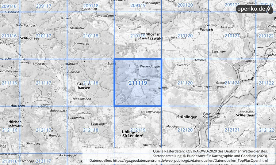 Übersichtskarte des KOSTRA-DWD-2020-Rasterfeldes Nr. 211119