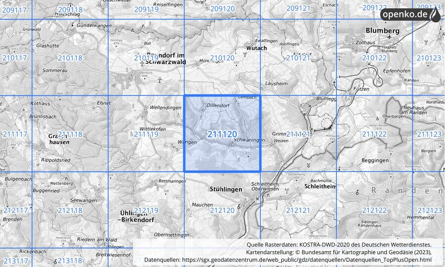 Übersichtskarte des KOSTRA-DWD-2020-Rasterfeldes Nr. 211120