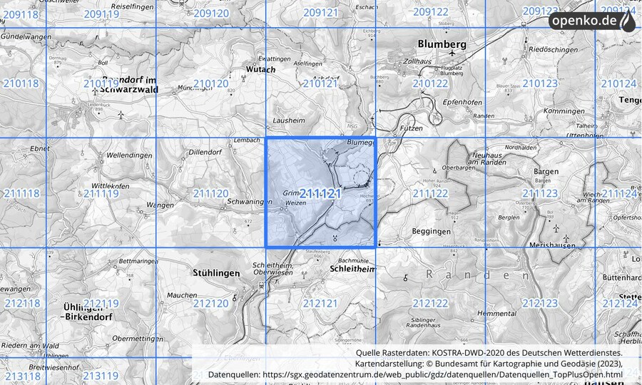 Übersichtskarte des KOSTRA-DWD-2020-Rasterfeldes Nr. 211121