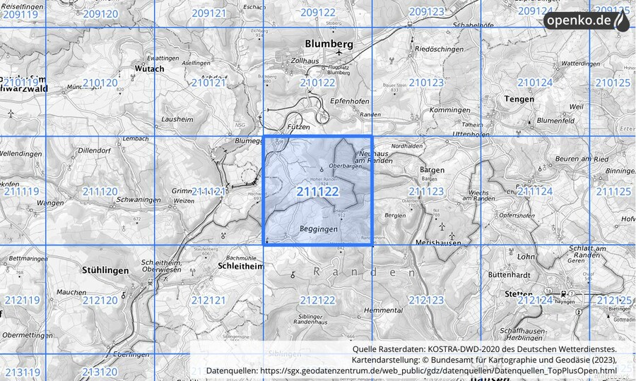 Übersichtskarte des KOSTRA-DWD-2020-Rasterfeldes Nr. 211122