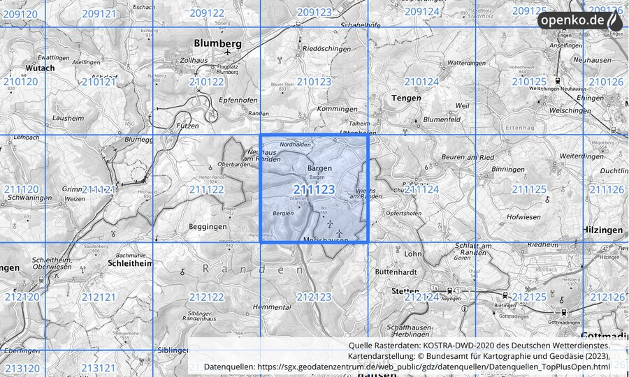 Übersichtskarte des KOSTRA-DWD-2020-Rasterfeldes Nr. 211123