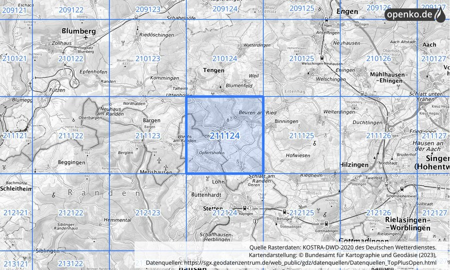 Übersichtskarte des KOSTRA-DWD-2020-Rasterfeldes Nr. 211124