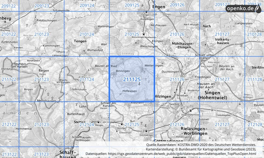 Übersichtskarte des KOSTRA-DWD-2020-Rasterfeldes Nr. 211125