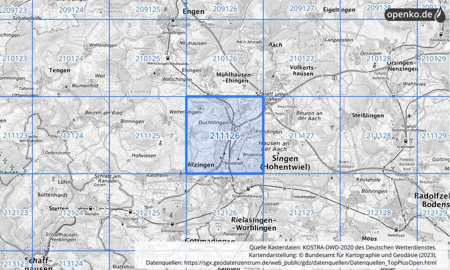 Übersichtskarte des KOSTRA-DWD-2020-Rasterfeldes Nr. 211126