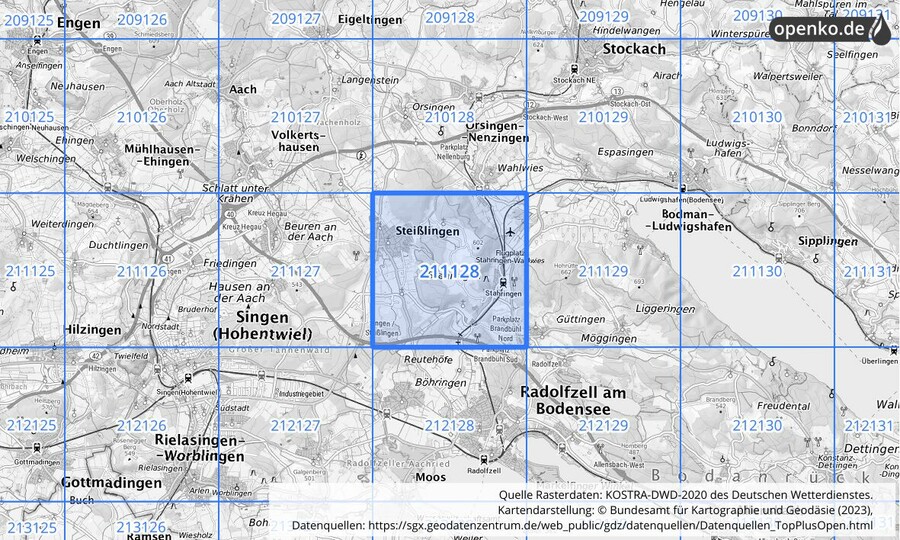 Übersichtskarte des KOSTRA-DWD-2020-Rasterfeldes Nr. 211128