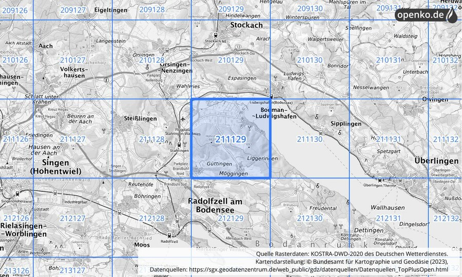 Übersichtskarte des KOSTRA-DWD-2020-Rasterfeldes Nr. 211129