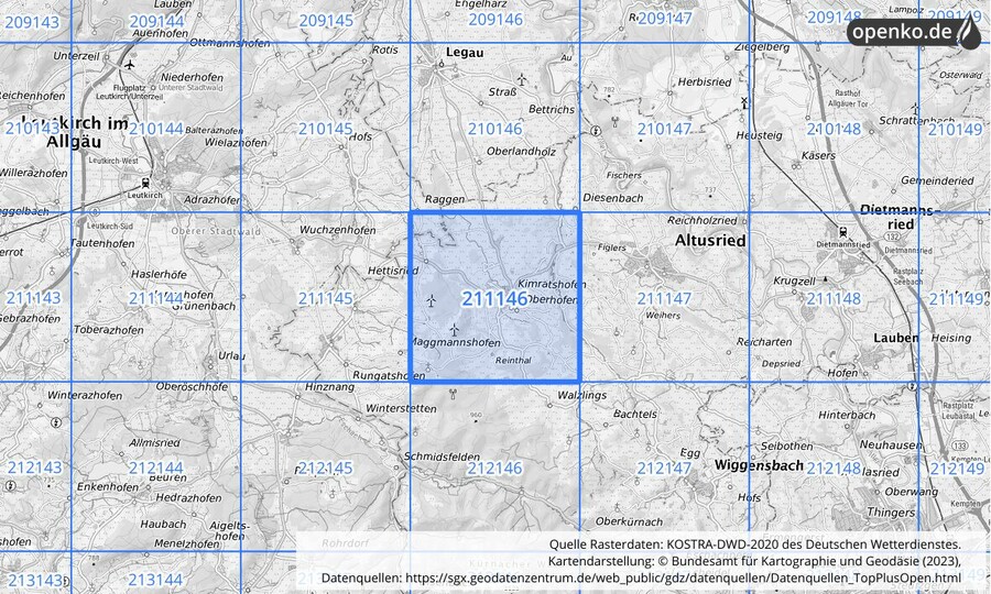 Übersichtskarte des KOSTRA-DWD-2020-Rasterfeldes Nr. 211146