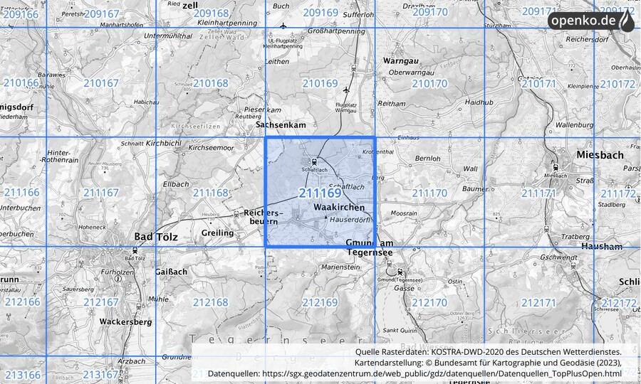 Übersichtskarte des KOSTRA-DWD-2020-Rasterfeldes Nr. 211169