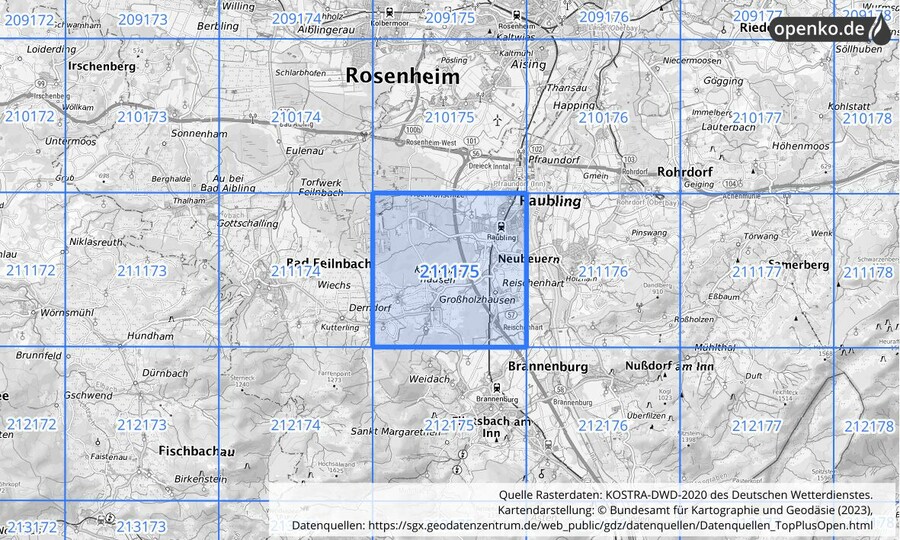 Übersichtskarte des KOSTRA-DWD-2020-Rasterfeldes Nr. 211175