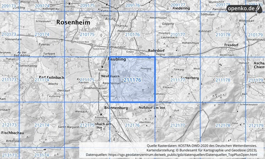 Übersichtskarte des KOSTRA-DWD-2020-Rasterfeldes Nr. 211176