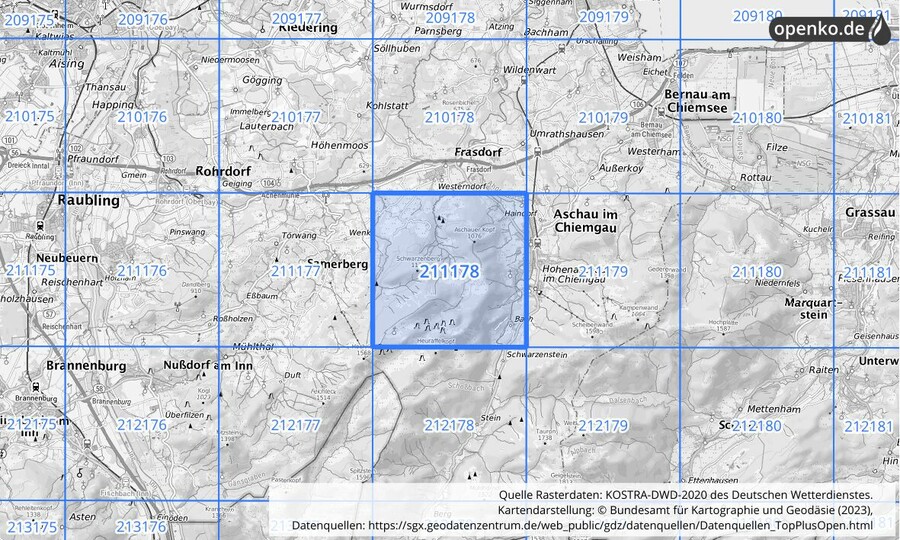 Übersichtskarte des KOSTRA-DWD-2020-Rasterfeldes Nr. 211178