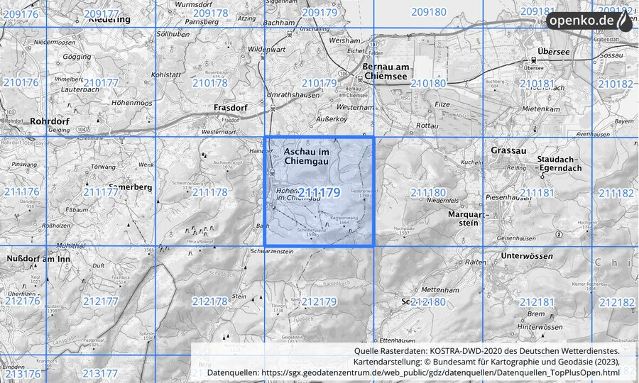 Übersichtskarte des KOSTRA-DWD-2020-Rasterfeldes Nr. 211179