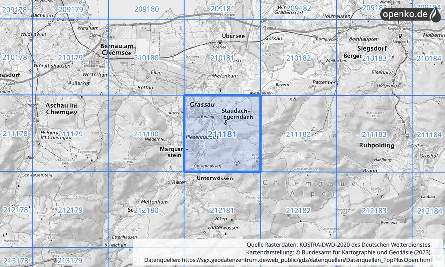 Übersichtskarte des KOSTRA-DWD-2020-Rasterfeldes Nr. 211181