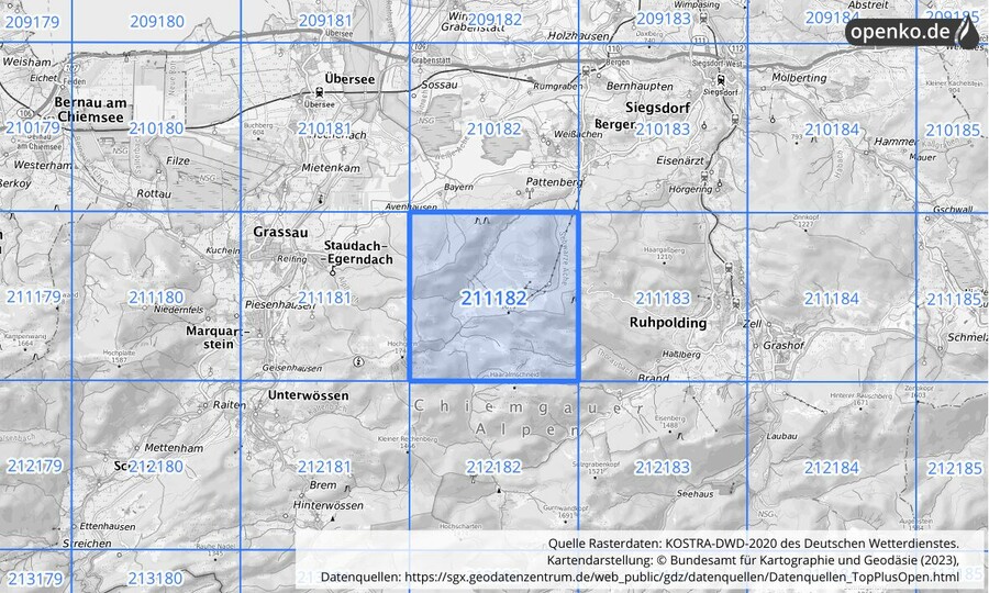 Übersichtskarte des KOSTRA-DWD-2020-Rasterfeldes Nr. 211182