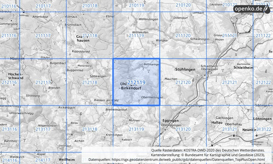 Übersichtskarte des KOSTRA-DWD-2020-Rasterfeldes Nr. 212119