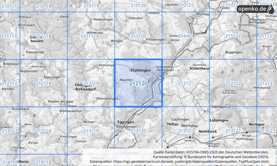 Übersichtskarte des KOSTRA-DWD-2020-Rasterfeldes Nr. 212120