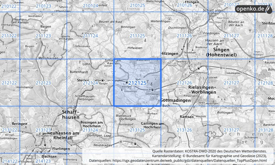 Übersichtskarte des KOSTRA-DWD-2020-Rasterfeldes Nr. 212125