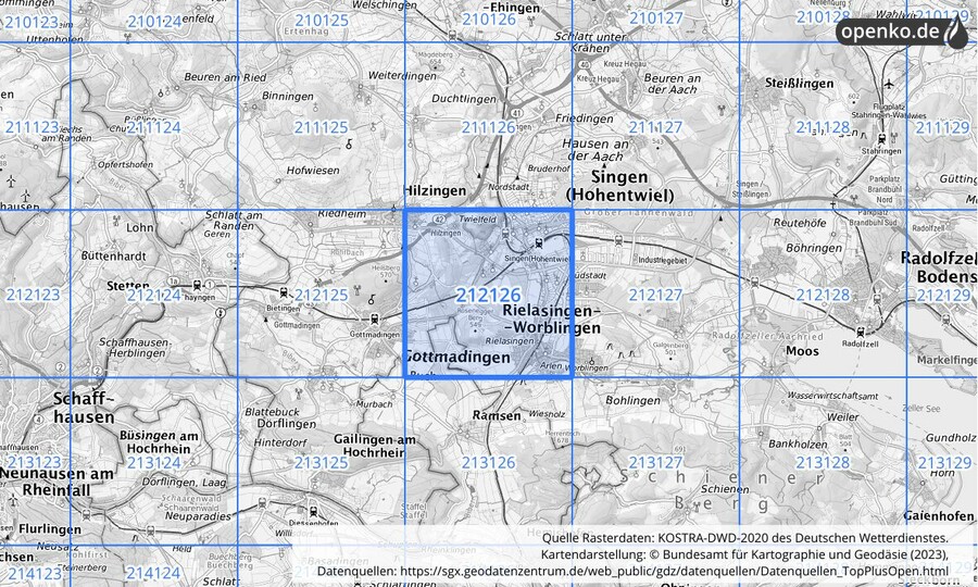Übersichtskarte des KOSTRA-DWD-2020-Rasterfeldes Nr. 212126