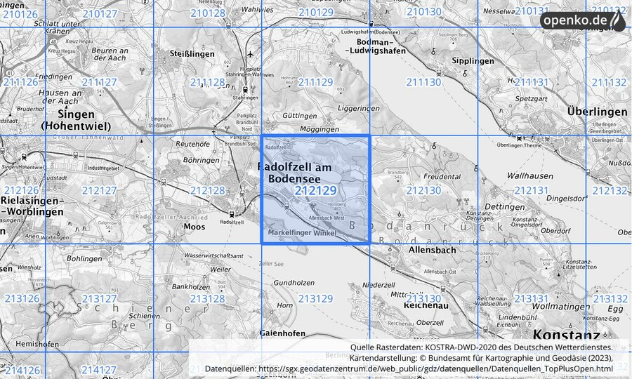 Übersichtskarte des KOSTRA-DWD-2020-Rasterfeldes Nr. 212129