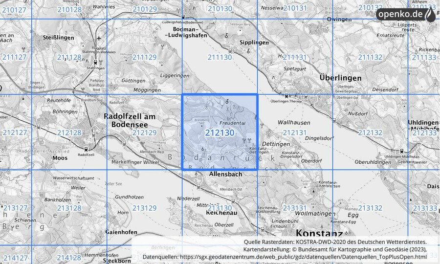 Übersichtskarte des KOSTRA-DWD-2020-Rasterfeldes Nr. 212130