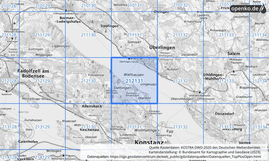 Übersichtskarte des KOSTRA-DWD-2020-Rasterfeldes Nr. 212131