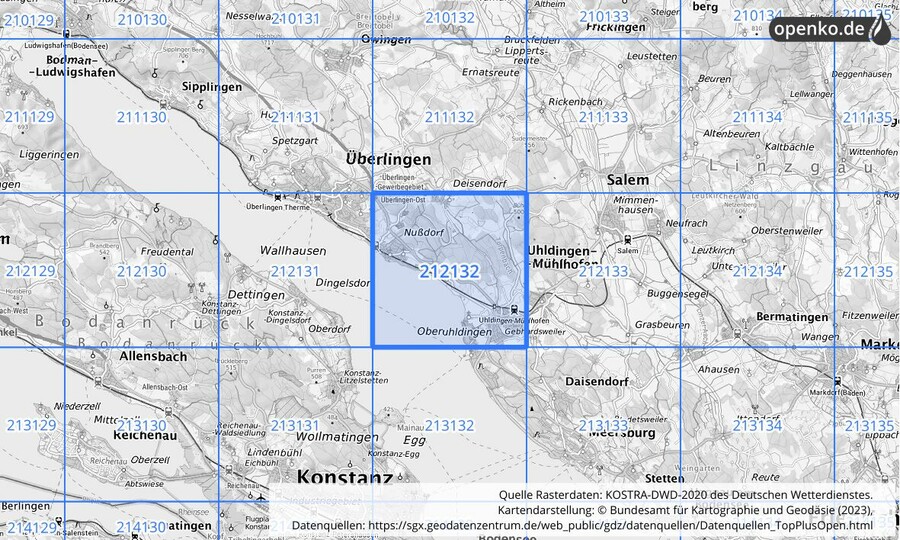 Übersichtskarte des KOSTRA-DWD-2020-Rasterfeldes Nr. 212132