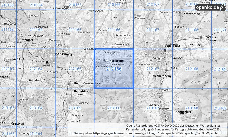 Übersichtskarte des KOSTRA-DWD-2020-Rasterfeldes Nr. 212166