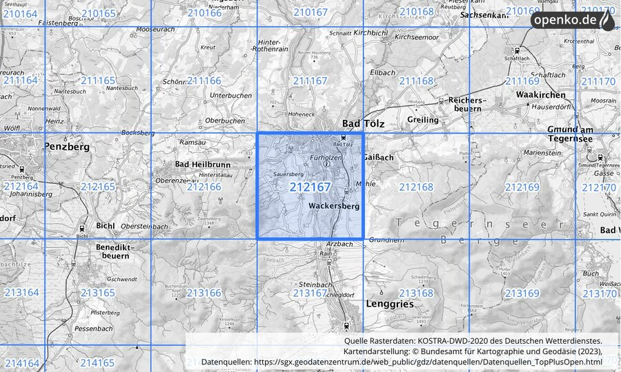 Übersichtskarte des KOSTRA-DWD-2020-Rasterfeldes Nr. 212167