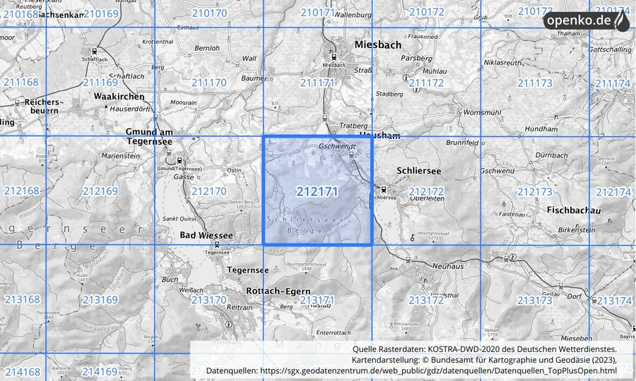 Übersichtskarte des KOSTRA-DWD-2020-Rasterfeldes Nr. 212171