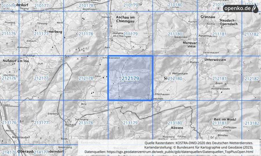 Übersichtskarte des KOSTRA-DWD-2020-Rasterfeldes Nr. 212179