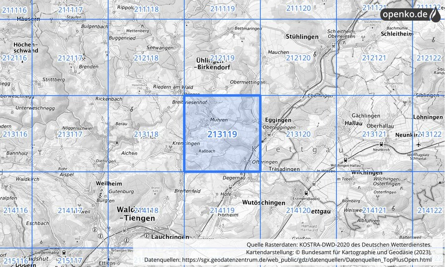 Übersichtskarte des KOSTRA-DWD-2020-Rasterfeldes Nr. 213119