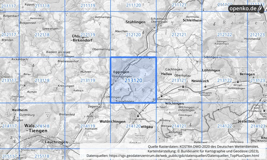 Übersichtskarte des KOSTRA-DWD-2020-Rasterfeldes Nr. 213120