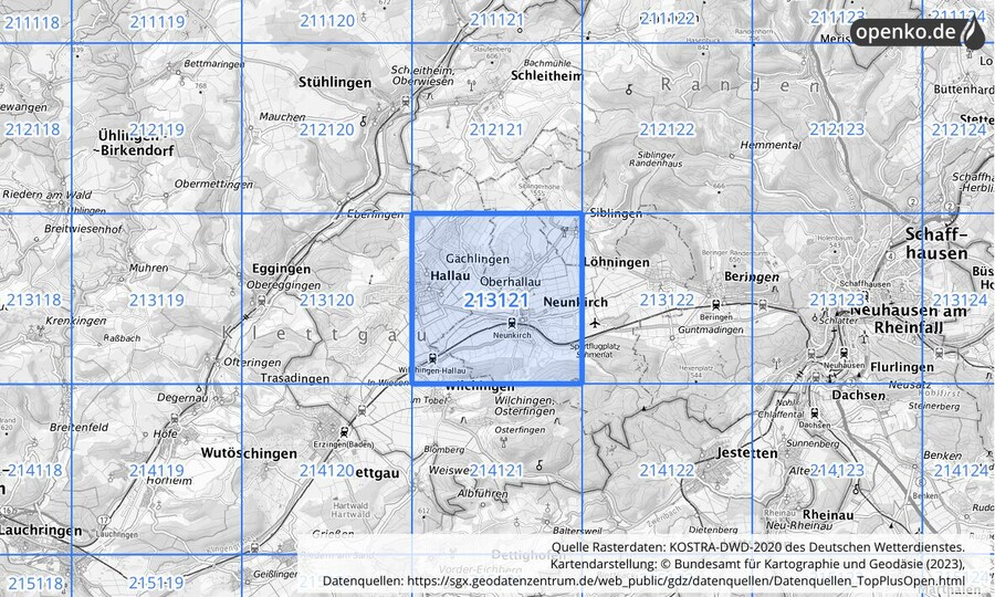 Übersichtskarte des KOSTRA-DWD-2020-Rasterfeldes Nr. 213121
