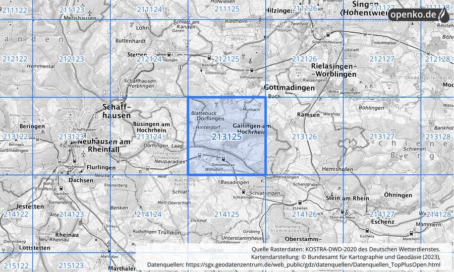 Übersichtskarte des KOSTRA-DWD-2020-Rasterfeldes Nr. 213125