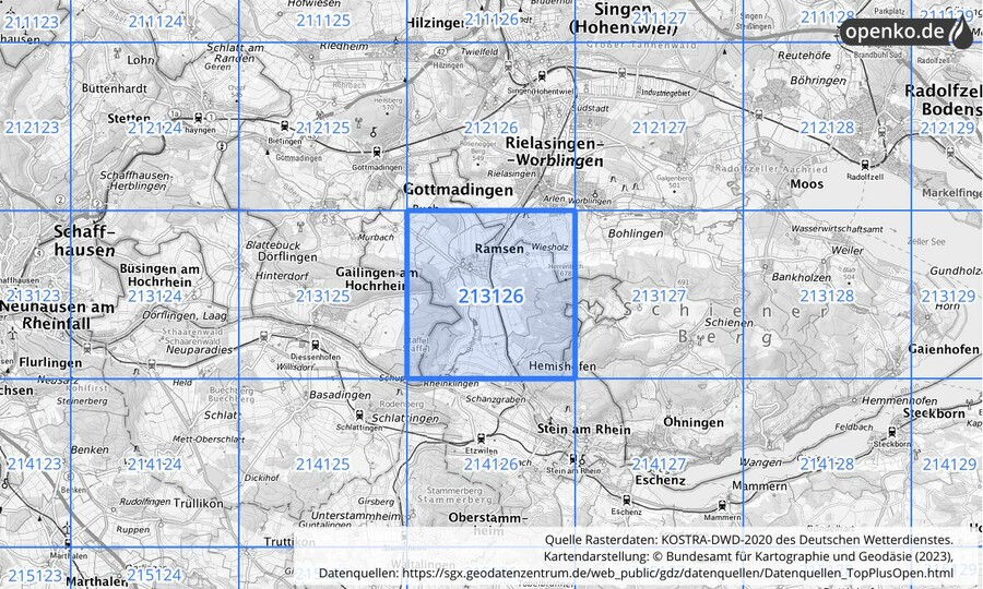 Übersichtskarte des KOSTRA-DWD-2020-Rasterfeldes Nr. 213126