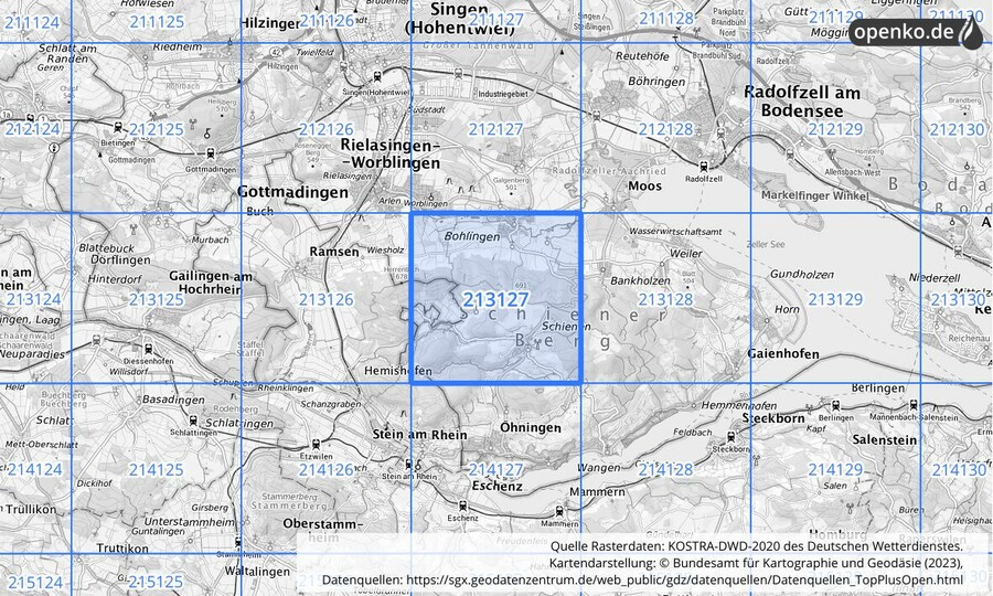 Übersichtskarte des KOSTRA-DWD-2020-Rasterfeldes Nr. 213127