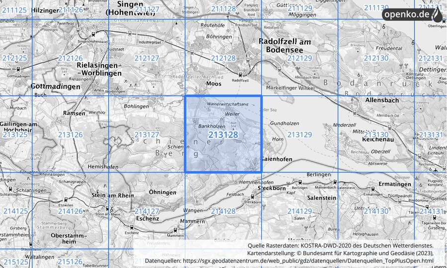 Übersichtskarte des KOSTRA-DWD-2020-Rasterfeldes Nr. 213128