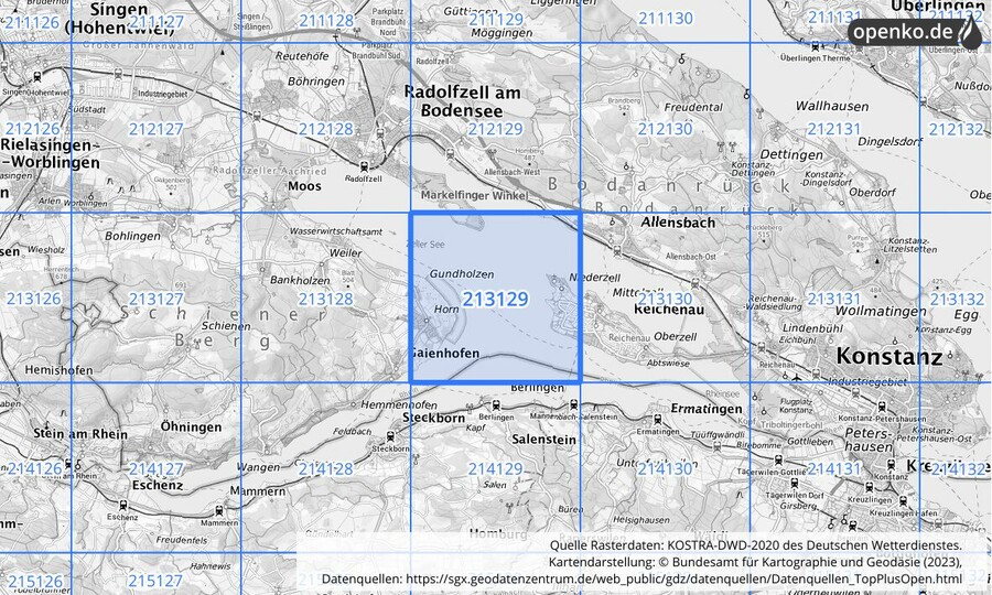Übersichtskarte des KOSTRA-DWD-2020-Rasterfeldes Nr. 213129
