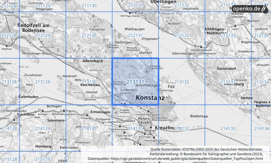 Übersichtskarte des KOSTRA-DWD-2020-Rasterfeldes Nr. 213131