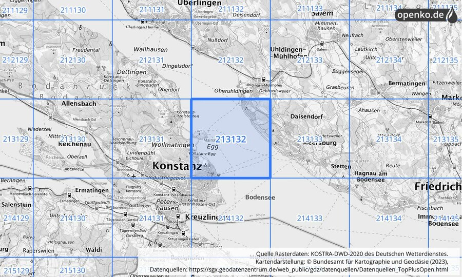 Übersichtskarte des KOSTRA-DWD-2020-Rasterfeldes Nr. 213132