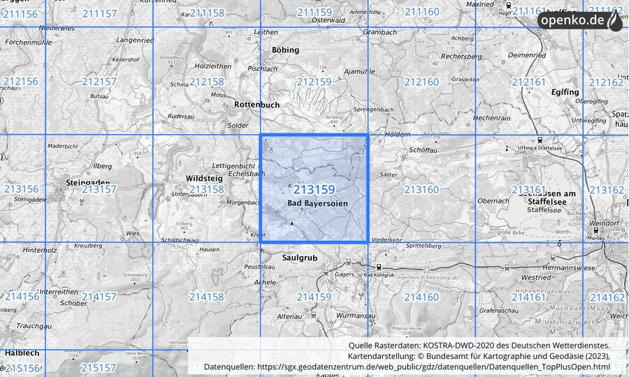 Übersichtskarte des KOSTRA-DWD-2020-Rasterfeldes Nr. 213159