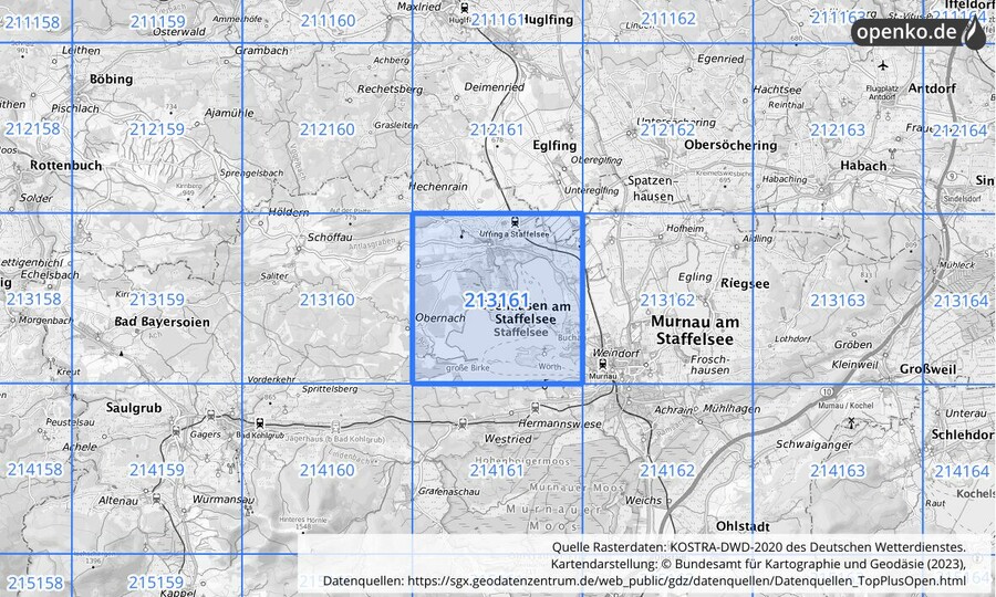 Übersichtskarte des KOSTRA-DWD-2020-Rasterfeldes Nr. 213161