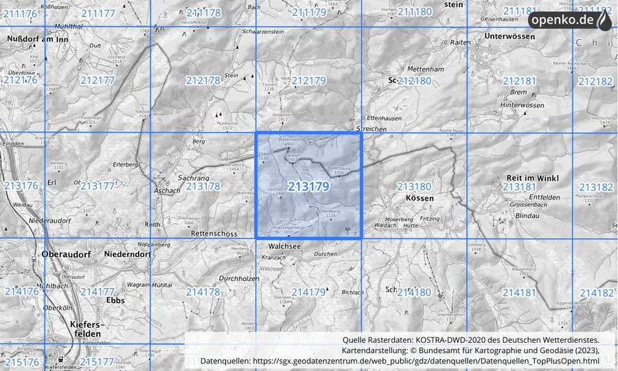 Übersichtskarte des KOSTRA-DWD-2020-Rasterfeldes Nr. 213179