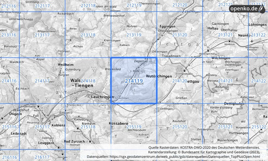 Übersichtskarte des KOSTRA-DWD-2020-Rasterfeldes Nr. 214119