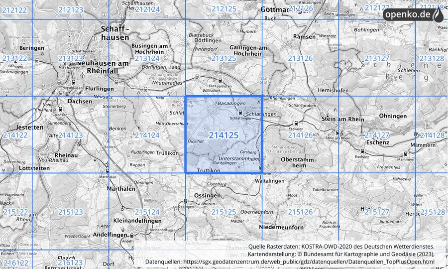 Übersichtskarte des KOSTRA-DWD-2020-Rasterfeldes Nr. 214125