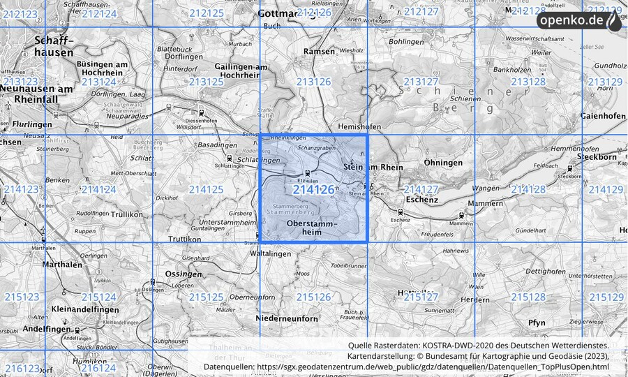 Übersichtskarte des KOSTRA-DWD-2020-Rasterfeldes Nr. 214126