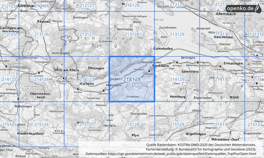 Übersichtskarte des KOSTRA-DWD-2020-Rasterfeldes Nr. 214128