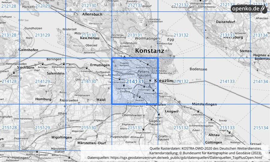 Übersichtskarte des KOSTRA-DWD-2020-Rasterfeldes Nr. 214131