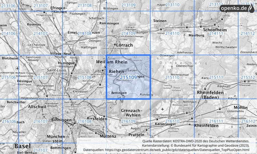 Übersichtskarte des KOSTRA-DWD-2020-Rasterfeldes Nr. 215109